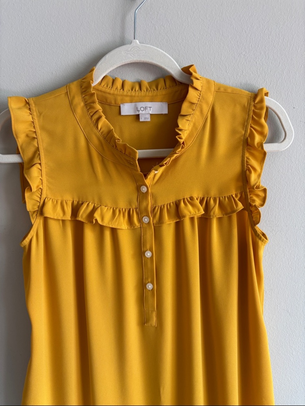 LOFT Mustard Yellow Ruffle Trim Sleeveless Blouse - Picture 3 of 6